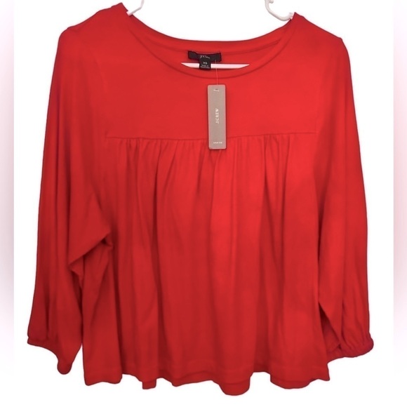 NWT J. CREW Cropped Drapey Popover 3/4 Sleeve Shirt- Poppy Red/Size XS - Picture 1 of 6